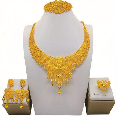 Middle East Orientation Luxurious Bridal Wedding Banquet Party Elegant Versatile Accessories Women'S Jewelry Set Earrings Necklace Ring Bracelet Five-Piece Set for Women