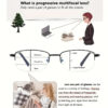 1pc Elegant Square Frame 4-in-1 Photochromic Multifocal Progressive Reading Glasses, Acrylic Lens, Metal Semi-Rimless with Memory Hinges, Comfortable Business Style, Portable with Case for Businessmen - Image 5