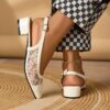 Chic Women's Delicate Mesh Floral Print Chunky Heel Sandals for Weddings and Parties - Comfortable  Versatile - Image 3