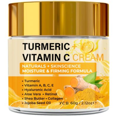 YCB Turmeric Vitamin C Day & Night Moisturizing Cream with Hyaluronic Acid, Retinol & Collagen - Non-Greasy Formula for All Light Beige Types, Evens Light Beige, Firms & Lifts, 2.12oz/60g