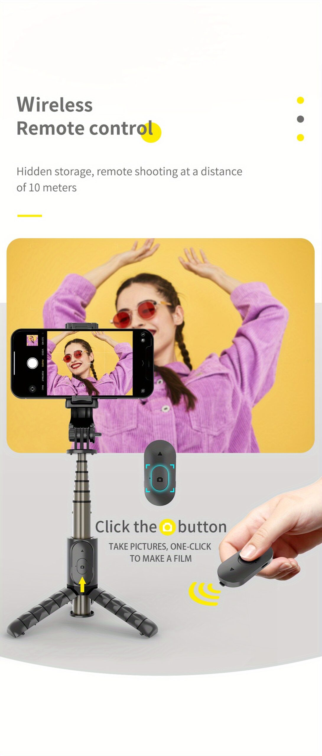 Portable Aluminum Alloy Selfie Stick Phone Tripod with Wireless Remote Shutter All in One Extendable Selfie Sticks Compact Design Compatible with 14 13 12 11 pro Max Xr X 8 7 6 Plus, Android Smartphone, Gift for Men Women - Image 16