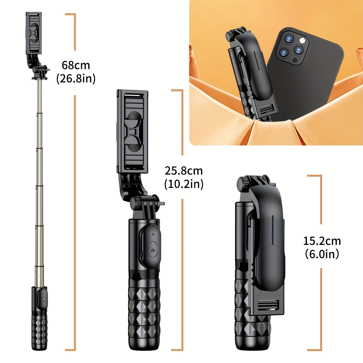 Portable Aluminum Alloy Selfie Stick Phone Tripod with Wireless Remote Shutter All in One Extendable Selfie Sticks Compact Design Compatible with 14 13 12 11 pro Max Xr X 8 7 6 Plus, Android Smartphone, Gift for Men Women - Image 4