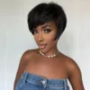 Synthetic Straight Black Wig Short Pixie Cut Wig with Side Bangs for Black Women Afro Cosplay Daily Heat Resistant Fiber Hair - Image 4