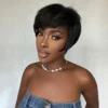 Synthetic Straight Black Wig Short Pixie Cut Wig with Side Bangs for Black Women Afro Cosplay Daily Heat Resistant Fiber Hair - Image 17