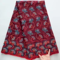 Luxury African Swiss Voile Lace Fabric - 5Yard Floral Embroidery Cotton Lace With Rhinestones For Bridal Couture & Evening Dress