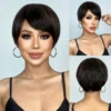 Synthetic Straight Black Wig Short Pixie Cut Wig with Side Bangs for Black Women Afro Cosplay Daily Heat Resistant Fiber Hair - Image 7