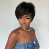 Synthetic Straight Black Wig Short Pixie Cut Wig with Side Bangs for Black Women Afro Cosplay Daily Heat Resistant Fiber Hair - Image 3