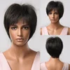 Synthetic Straight Black Wig Short Pixie Cut Wig with Side Bangs for Black Women Afro Cosplay Daily Heat Resistant Fiber Hair - Image 9
