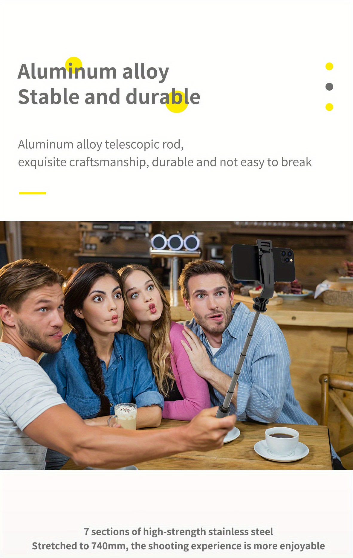 Portable Aluminum Alloy Selfie Stick Phone Tripod with Wireless Remote Shutter All in One Extendable Selfie Sticks Compact Design Compatible with 14 13 12 11 pro Max Xr X 8 7 6 Plus, Android Smartphone, Gift for Men Women - Image 15