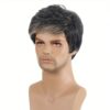 Men'S Fashion Curly Wave Wig, 25.4 cm Mixed Grey Synthetic Fiber with Side Bangs, High Temperature Fiber, Rose Net Cap, 130% Density, Suitable for Daily Wear, Festivals, Halloween Costumes, and Parties - Image 3