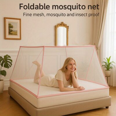 Portable Folding Mosquito Net with Built-in Stand - No Assembly Needed, Lightweight & Compact Travel Bed Canopy, Fine Mesh Insect Proof Tent for Camping, Dorm, Home - Easy Setup, Sturdy Frame, Summer Essential (Blue) - Ideal for Travel, Indoor/Outdoor Use