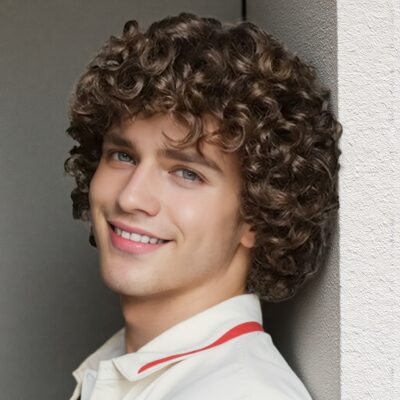 Men's Stylish Black Short Curly Wig - Heat Resistant Synthetic Fiber, Natural Look for Cosplay & Casual Attire, Rose Net Cap, Loose Wave Style, Breathable Hat Construction, Perfect for Parties and Daily Use