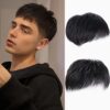 Men's Short Straight Clip-In Hairpiece with Bangs - Natural Black, High-Temperature Synthetic Fiber, Invisible Clip-On Style for All Skin Tones - Image 2